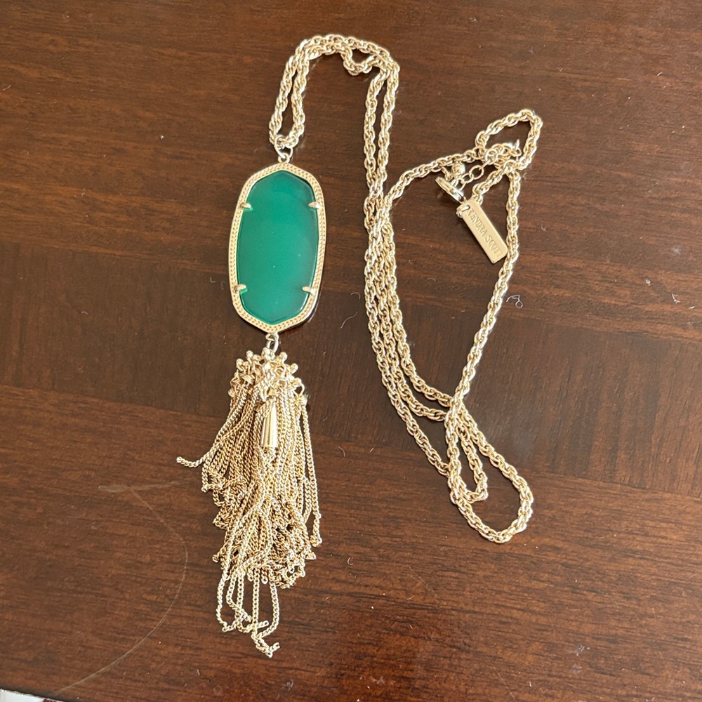 Kendra Scott Gold Necklace with Green Pendant